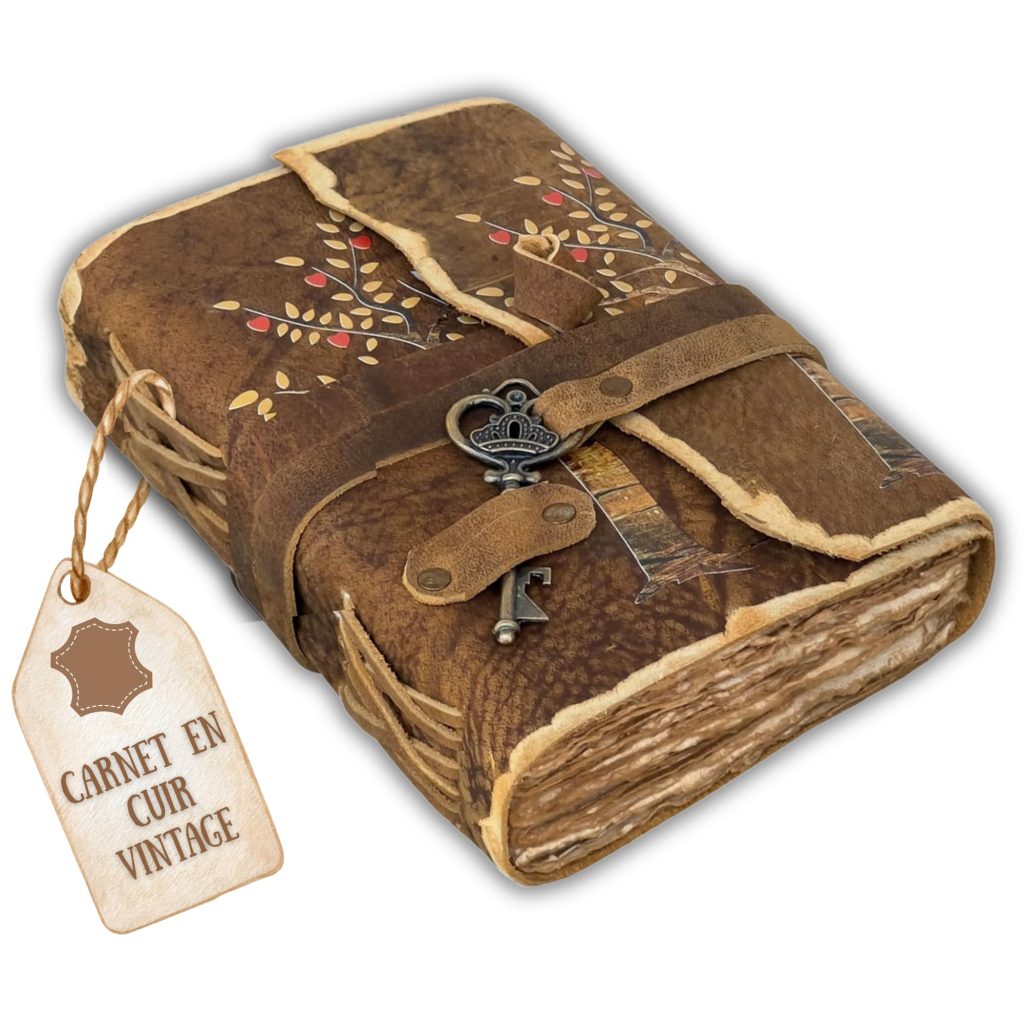 URBAN LEATHER Journal Intime Cuir Artisanale Motif Arbre de Vie - Carnet Vierge Rustique
