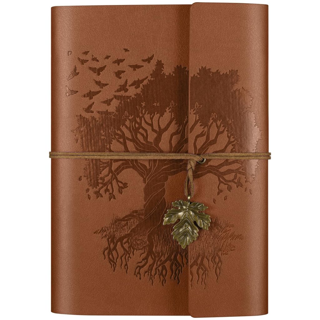 OMEYA Carnet en Cuir Vintage A5 Rechargeable - Journal de Voyage 160 Pages Blanc 100g/m² avec 2 Pochettes PVC