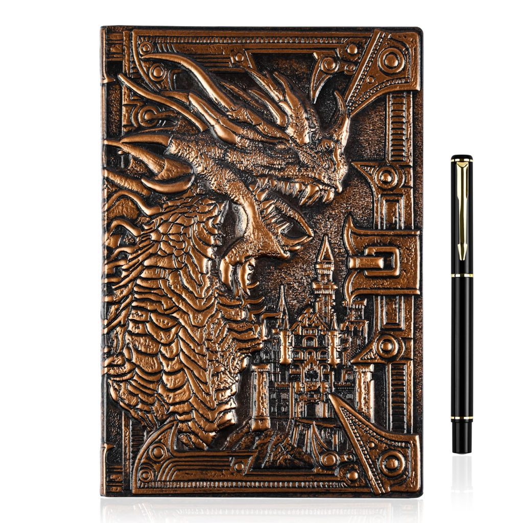 OFFCUP Carnet de Notes A5 Vintage Dragon - Journal Ligné 200 Pages avec Stylo - Cadeau Rétro Homme Femme