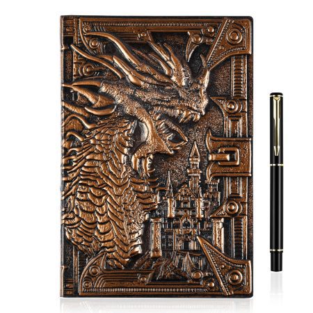 OFFCUP Carnet de Notes A5 Vintage Dragon - Journal Ligné 200 Pages avec Stylo - Cadeau Rétro Homme Femme
