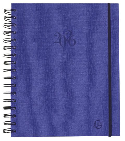 Agenda de bureau Exacompta 2026 Journée Planifiée 22S, Spiralé, Couverture Carte Napura Bleue, 18,5 x 22,5 cm