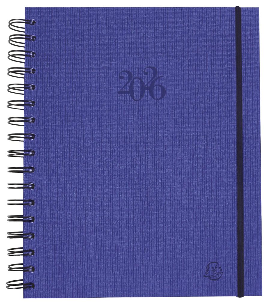 Agenda de bureau Exacompta 2026 Journée Planifiée 22S, Spiralé, Couverture Carte Napura Bleue, 18,5 x 22,5 cm