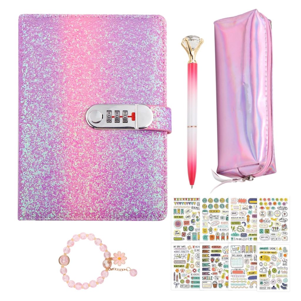 Journal Intime à Cadenas pour Filles 7-13 Ans - Ensemble Complet avec Stylo, Bracelet et Autocollants - Cadeaux Idéaux
