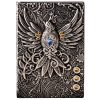 YHH Carnet de Notes A5 Ligné Vintage Cuir, 200 Pages, Couverture Rigide, Journal Intime Phénix Argent