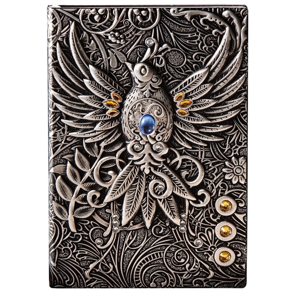 YHH Carnet de Notes A5 Ligné Vintage Cuir, 200 Pages, Couverture Rigide, Journal Intime Phénix Argent