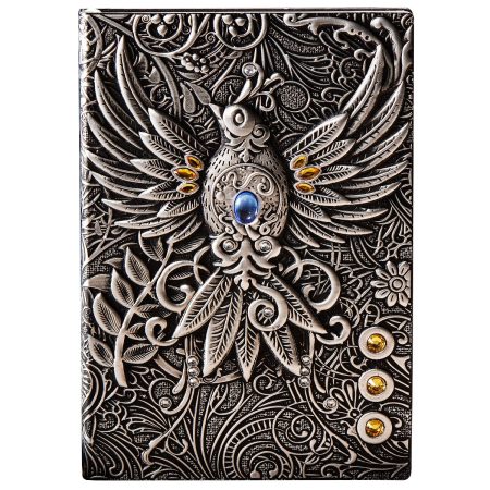 YHH Carnet de Notes A5 Ligné Vintage Cuir, 200 Pages, Couverture Rigide, Journal Intime Phénix Argent