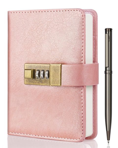 Journal A6 WEMATE avec Serrure - Agenda Vintage Cuir PU, Stylo et Boîte Cadeau - Idéal Hommes et Femmes - Rose Gold - Sécurisez vos Confidences
