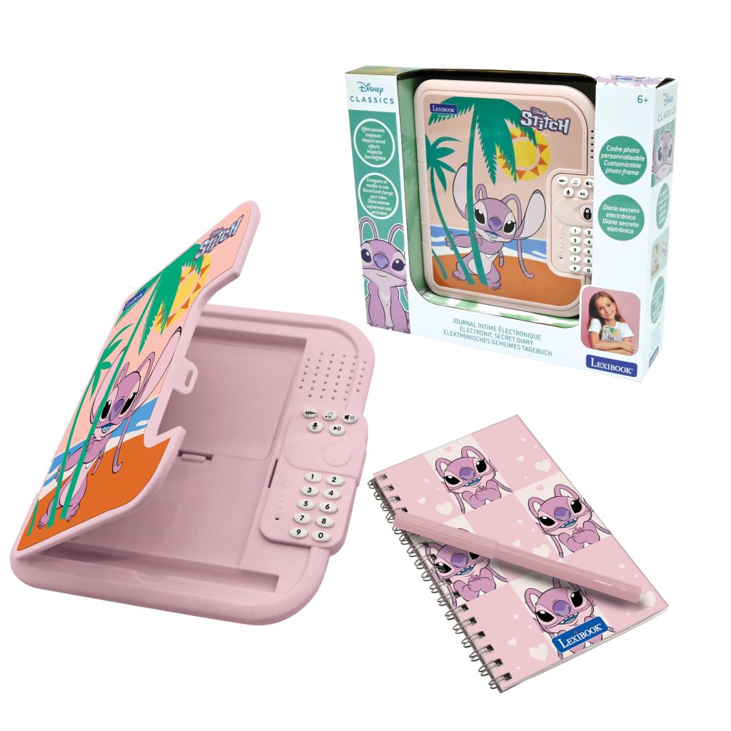 Lexibook Disney Stitch Angel - Journal Intime Électronique Interactif avec Stylo, Carnet Inclus, Mot de Passe, Effets Sonores - Bleu/Rose