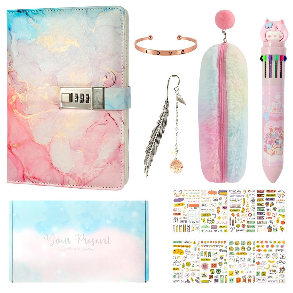 Realjoy Journal Intime Fille A5 avec Cadenas - Coffret Cadeau Complet pour Enfants (7-13 Ans)