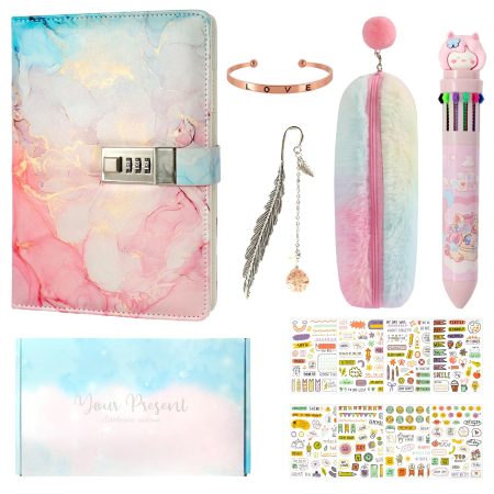 Realjoy Journal Intime Fille A5 avec Cadenas - Coffret Cadeau Complet pour Enfants (7-13 Ans)