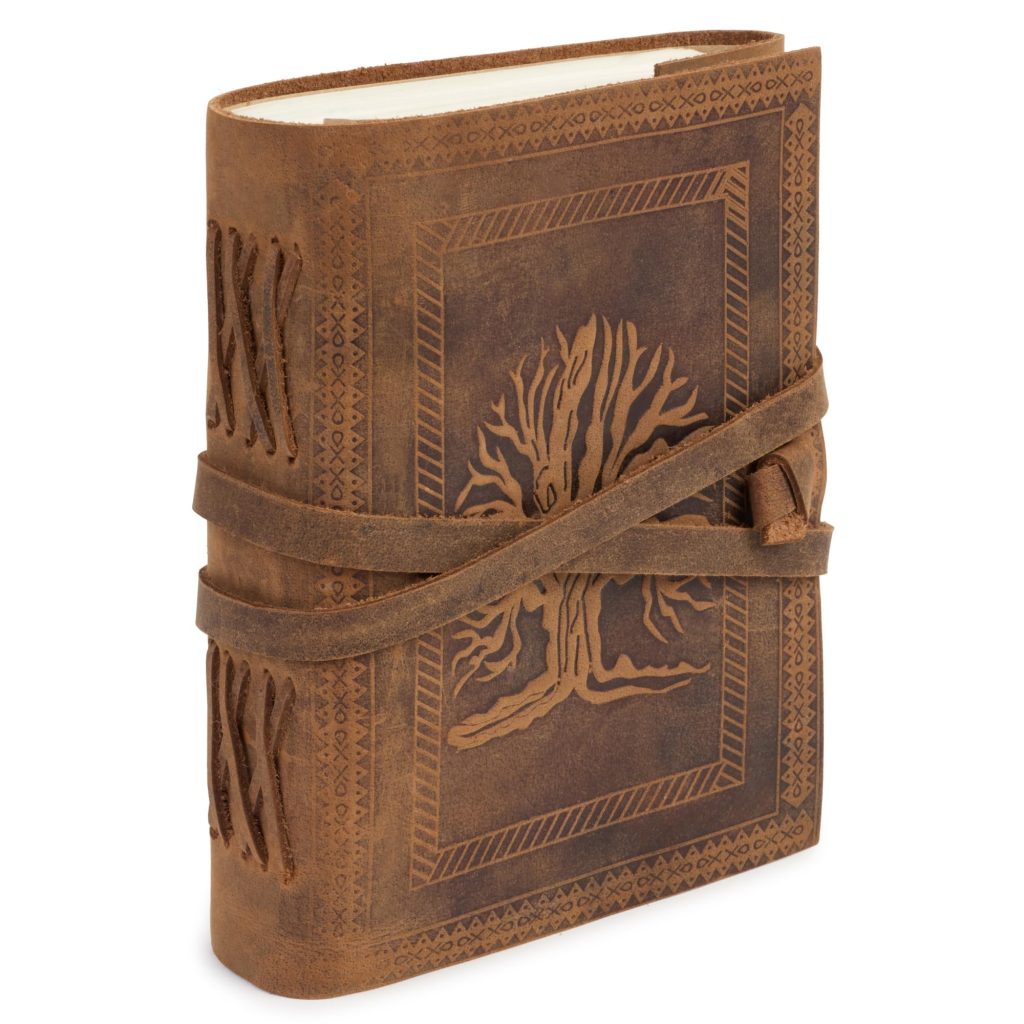 Carnet en Cuir Arbre de Vie – Journal Blanc Artisanal 18x13 cm, Idéal Voyage et Notes Personnelles