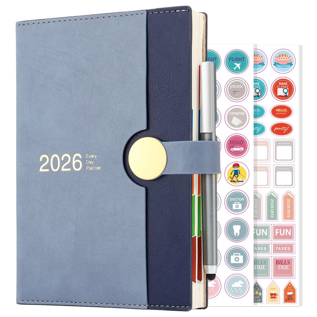 Agenda Scolaire 2026 A5 : Planificateur Journalier Une Page par Jour, Couverture Rigide avec Stylo Inclus