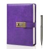 WEMATE Journal Intime à Code PIN, A5 Carnet en Cuir PU Vintage avec Serrure, 240 Pages Rechargeables, Idéal pour Garçons et Filles, Bureau et École, Violet