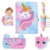 VFANDV Journal Intime Fille avec Cadenas - Cahier Licorne Peluche et Stylo Multicolore - Agenda Secret Cadeau Noël 3-9 Ans (Violet)