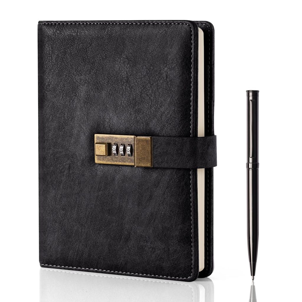 WEMATE Journal Intime à Code A5 en Cuir PU Vintage avec Serrure - 240 Pages Rechargeables pour Élèves et Professionnels