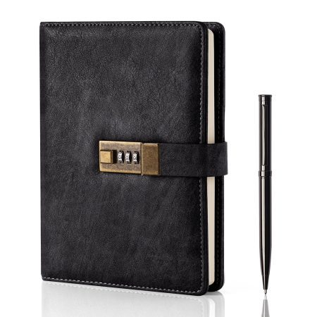 WEMATE Journal Intime à Code A5 en Cuir PU Vintage avec Serrure - 240 Pages Rechargeables pour Élèves et Professionnels