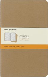 Cahier Moleskine Journal - Lot de 3 carnets lignés marron, couverture carton, couture visible, 80 pages, format Large 13 x 21 cm