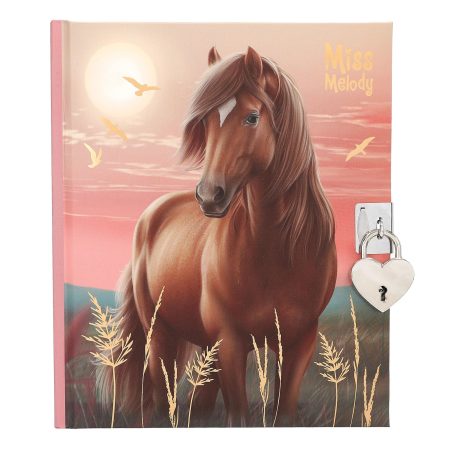 Miss Melody 13889 : Journal Intime Rose avec Cadenas Cœur, Motif Cheval Doré et Autocollants - Le Journal Secret des Jeunes Filles