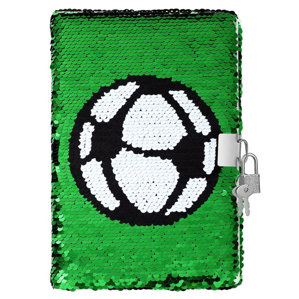 Journal Intime à Paillettes Réversibles avec Cadenas - Motif Football - Idéal pour Enfants et Adolescents