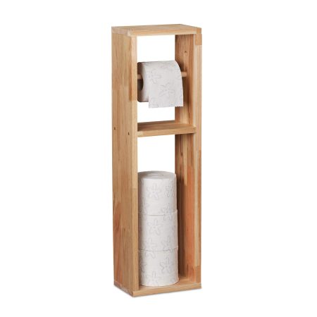 Relaxdays Porte-Papier Toilette en Bois de Noyer - Montage Mural ou sur Pieds - Rangement pour Rouleaux de Rechange - Style Naturel