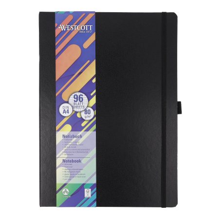 Westcott Carnet de Notes DIN A4 Quadrillé – 192 Pages, Couverture Rigide, Poche Intérieure, Marque-Page et Porte-Stylo