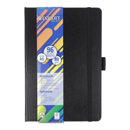 Westcott Carnet de Notes A5 Quadrillé - 192 Pages, Couverture Rigide, Porte-Stylo, Marque-Page