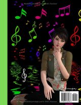 Cahier de musique – 100 pages, grand format 21,59 x 27,94 cm, papier blanc – 13 portées par page, lignes fines – couverture « jeune fille pensive »