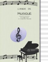 Cahier de musique grand format 21,59 x 27,94 cm – 100 pages – Papier blanc – 13 portées par page – Couverture clé de sol & piano