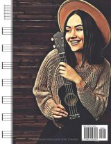 Cahier de tablature ukulélé – Carnet de musique avec tablatures et diagrammes d’accords – Partitions vierges – Femme souriante