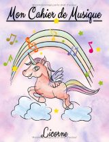 Mon Cahier de Musique Licorne – Carnet de Partitions 6 Portées par Page, Grand Format 100 Pages, Papier Manuscrit Blanc pour Chant et Instruments