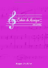 Cahier de musique 10 portées A4 (21 x 29,7 cm) – 96 pages, ligne d’écriture intégrée, couverture rose, motif clé de sol