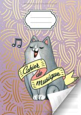 Cahier de musique A4 avec portées et zone d’annotations – Solfège et composition – Couverture Chat Or
