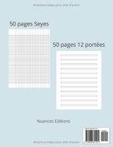 Cahier de musique A4 – Seyes grands carreaux et 12 portées, pages alternées paroles/solfège, couverture brillante