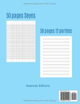 Cahier de musique et chant A4 – pages alternées Seyes grand carreaux et 12 portées – couverture souple brillante – idéal pour paroles, solfège et composition