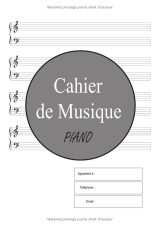 Cahier de musique piano A4 – 110 pages – 6 doubles portées (clés de Sol et de Fa) – couverture marron/orange