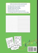Cahier de musique A4 (21 x 29,7 cm) – 108 pages – 12 portées + pages Seyès – Coloriages – Garçon au trombone