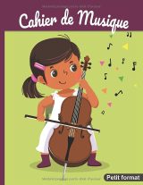 Cahier de musique 17 x 22 cm – 48 pages, 10 portées – Thème Fille au violoncelle (rose et vert)
