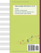Cahier de musique 17 x 22 cm – 48 pages, 10 portées – Thème Fille au violoncelle (rose et vert)