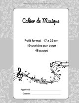 Petit cahier de musique 17 x 22 cm – 48 pages, partitions vierges 10 portées, thème chat rigolo pour enfants