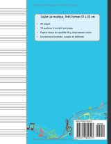 Cahier de musique 17 x 22 cm – 48 pages – 10 portées par page – Carnet de partitions vierges pour solfège et composition – Couverture batterie