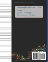 Cahier de musique 17 x 22 cm – 49 pages, 10 portées par page, papier 90 g – Thème violoncelle – Petit format pour solfège, chant et composition