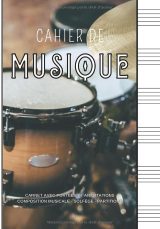 Cahier de musique – Portées, tablatures et annotations | 80 pages, format 7'' x 10'', couverture brillante motif batterie