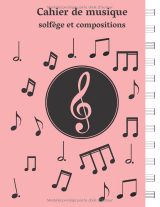 Cahier de musique – solfège et composition, grand format 8,5 x 11 po, 12 portées, pages numérotées et index, 108 pages, couverture rose