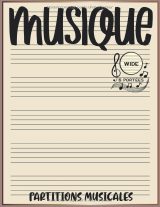 Cahier de musique à 6 grandes portées – Papier crème, grand format, couverture souple brillante