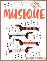 Cahier de Musique A4 – 100 pages, 6 grandes portées, papier crème, couverture souple brillante – Les Teckels de la Mélodie