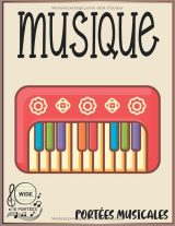 Cahier de musique mixte – 6 grandes portées par page, papier crème – Grand format 21,59 × 27,94 cm – 100 pages, couverture souple brillante