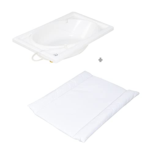 Roba Table à Langer Baignoire 2-en-1 Baby Pool avec Matelas Imperméable et Compartiments - Bois Naturel