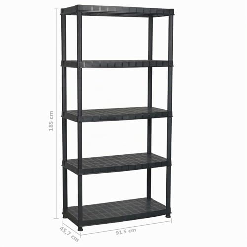 vidaXL Étagère de Rangement Polyvalente à 5 Niveaux en Plastique Noir 91,5 x 45,7 x 185 cm