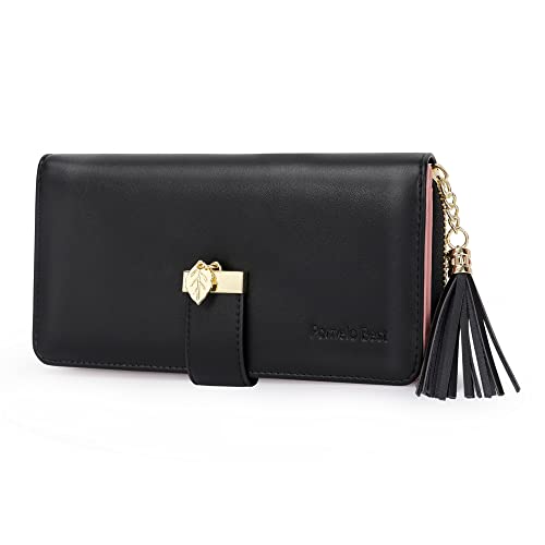 Pomelo Best Portefeuille Femme Cuir PU - Porte Monnaie Spacieux avec 12 Emplacements Cartes, Protection RFID, Design Classique Noir