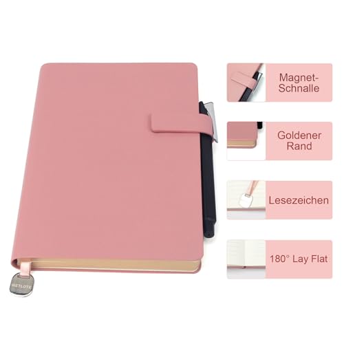 Carnet A5 à couverture souple rose, 106 pages lignées, idéal pour l'école, le bureau et les voyages